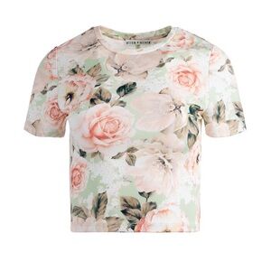 Alice + Olivia Cindy Pickleball Crop Tee - Mint Green w/ Floral Print